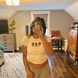 Embroidered Teddy Bear Cropped Tee